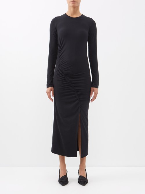 Another Tomorrow Ruched Long-sleeved Jersey Dress