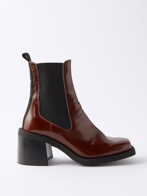 Ganni Square-toe Patent-leather Chelsea Boots