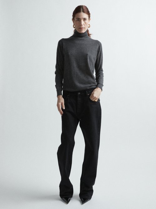 Raey Roll-neck Fine-rib Responsible-cashmere Sweater In Charcoal