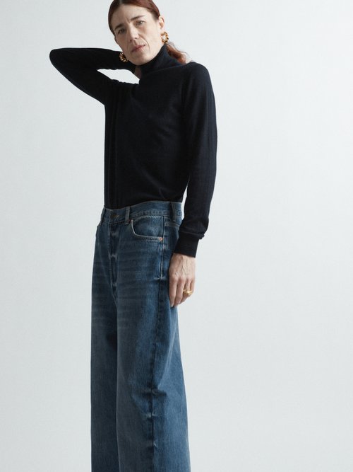 Raey - Roll-neck Fine-rib Responsible-cashmere Sweater Navy