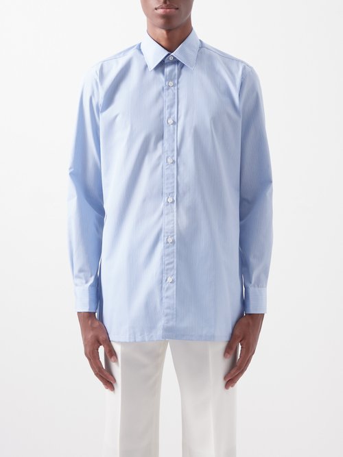Charvet - Slim-fit Striped-poplin Shirt - Mens - Blue
