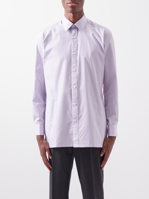 Charvet - Slim-fit Striped-poplin Shirt - Mens - Purple