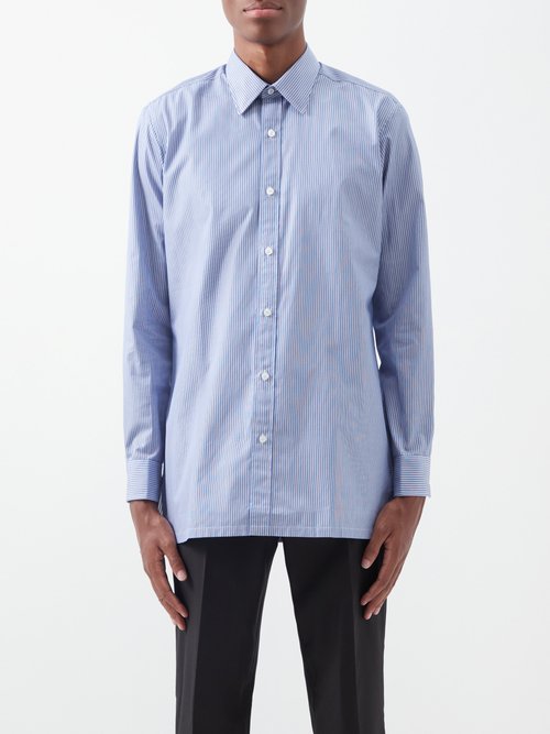 Charvet - Striped Cotton-poplin Shirt - Mens - Blue