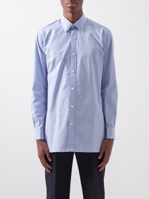 Charvet - Slim-fit Striped Cotton-poplin Shirt - Mens - Blue