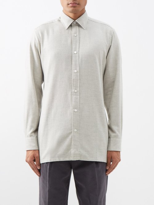 Charvet - Slim-fit Cotton Shirt - Mens - Light Grey