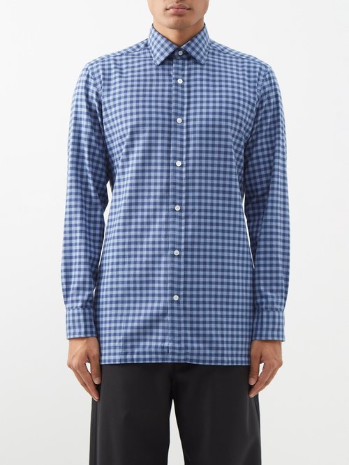 Charvet - Slim-fit Checked Cotton-twill Shirt - Mens - Blue