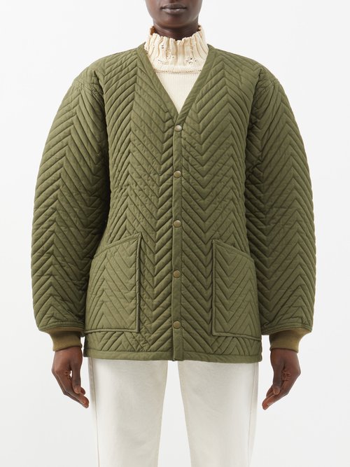 Chimala Reversible Chevron-quilted Cotton Jacket In Khaki
