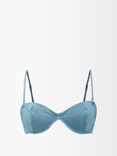 sara cristina - cayenne lamé-jersey bandeau bikini top womens blue
