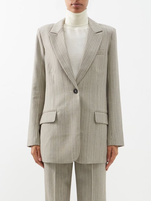 Co - Single-breasted Wool-pinstripe Blazer Grey Stripe