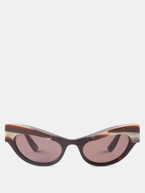 Gucci Horn-effect Rim Cat-eye Acetate Sunglasses In Brown Multi