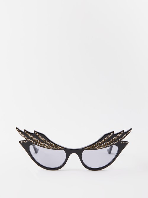 Gucci Crystal Embellished Cat Eye Acetate Sunglasses In Black Multi Modesens 