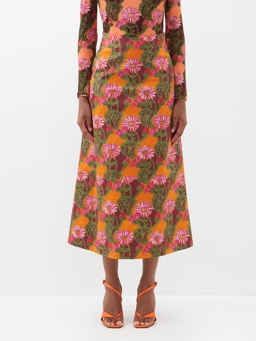 La DoubleJ Gerber-print Cotton-blend Midi Skirt
