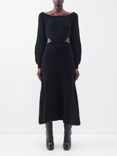 Chloé - Cutout-panel Wool And Cashmere-blend Dress Black