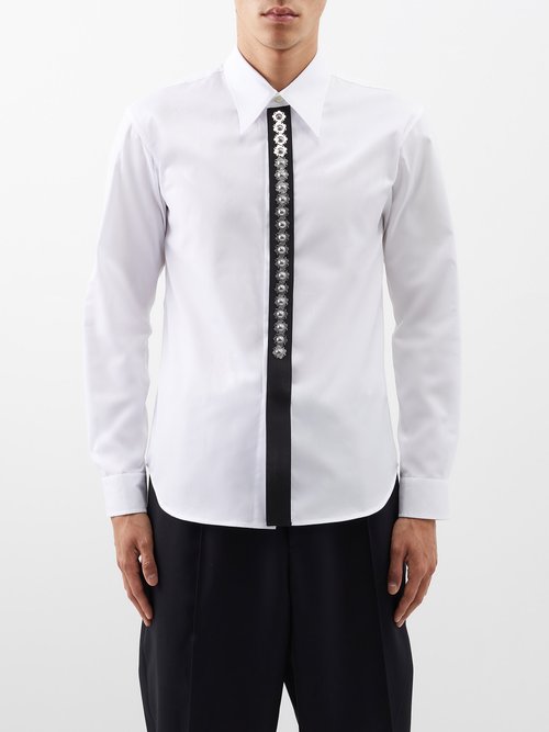 Stefan Cooke - Floral Chainmail-trimmed Cotton-poplin Shirt - Mens - White Black