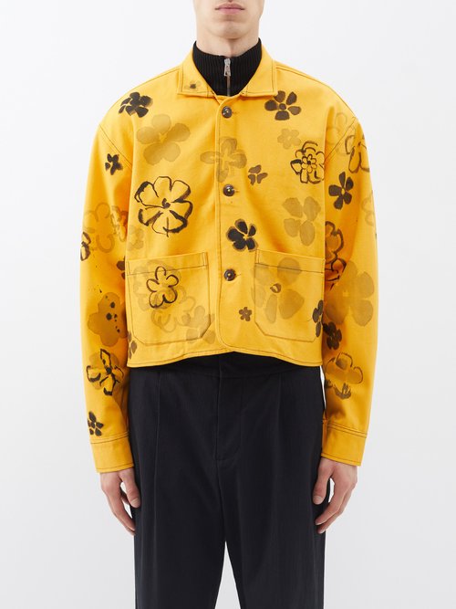 Connor Mcknight - Cropped Floral-print Canvas Jacket - Mens - Yellow Multi