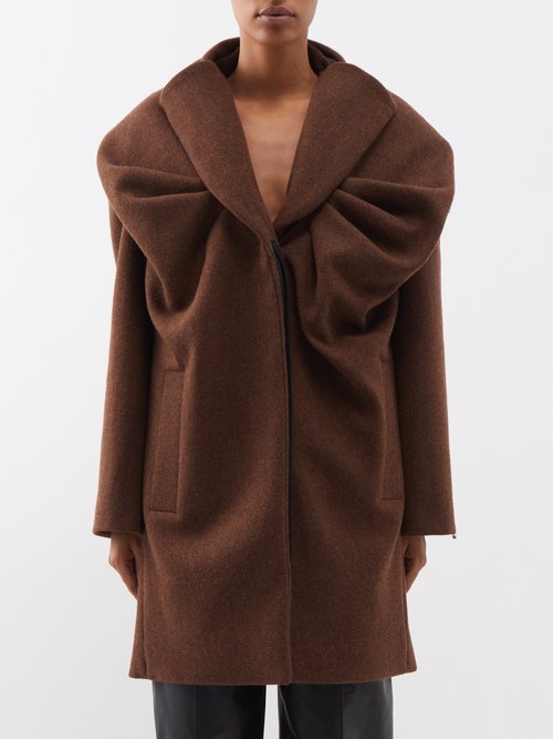 Loewe - Draped Pressed-wool Felt Coat - Womens - Brown