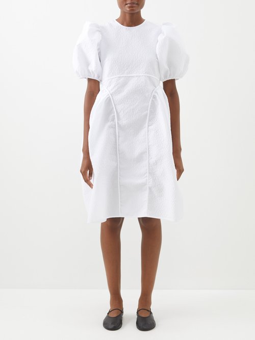 Cecilie Bahnsen - Fonda Puff-sleeve Cloqué Dress White