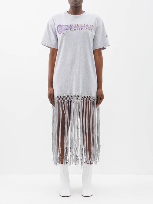 Conner Ives - Upcycled Macramé-fringe Cotton-jersey T-shirt - Womens - Grey