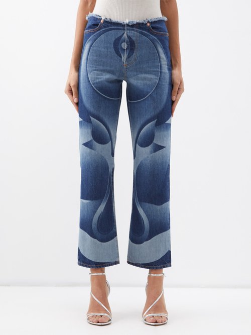 Conner Ives - Mariah Low-rise Raw-waist Organic-cotton Jeans - Womens - Dark Denim