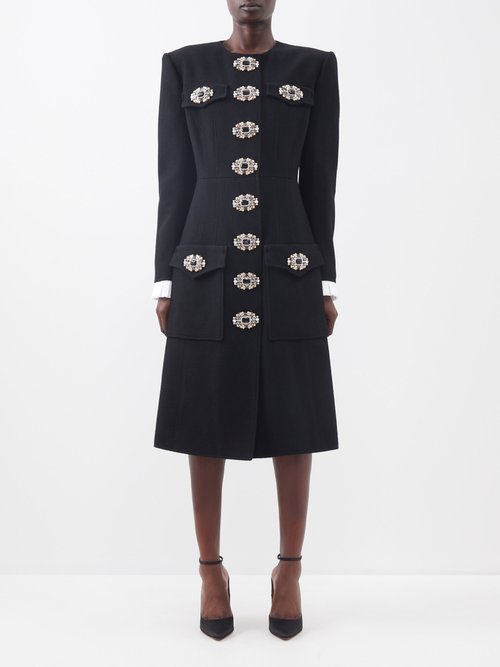 Andrew Gn - Crystal-embellished Wool-crepe Coat - Womens - Black