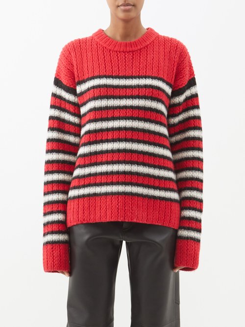Erl - Striped Crewneck Sweater Red Stripe