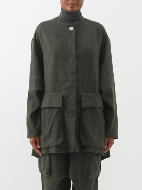 Lauren Manoogian – Brushed-linen Cargo Jacket Dark Grey