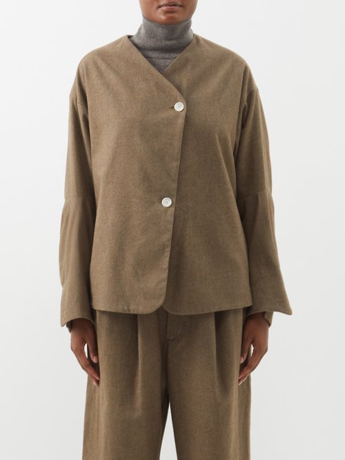 Lauren Manoogian - Asymmetric Brushed-cotton Jacket Light Brown