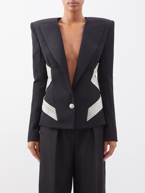 Balmain - Crystal-embellished Wool Suit Jacket Black Silver