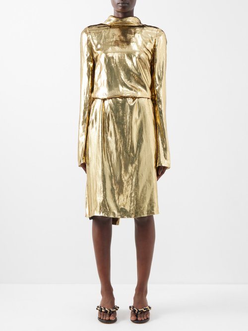 petar petrov - agata asymmetric-back lamé dress womens gold