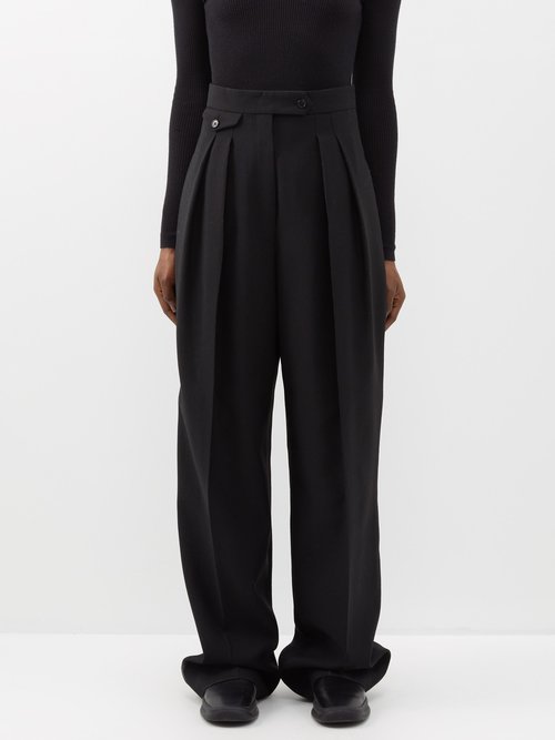 The Row - Marcellita Pleated Wool Wide-leg Trousers - Womens - Black