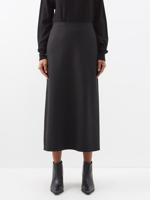 The Row - Avianna Back-slit Wool-blend Skirt - Womens - Black