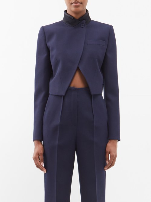 Fendi - Cropped Wool Grain De-poudre Suit Jacket Dark Blue