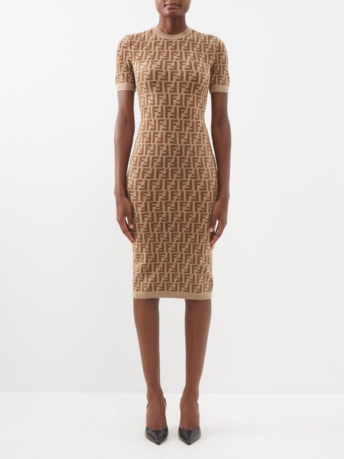 Fendi – Abito Ff-jacquard Chenille Sweater Dress Brown Multi