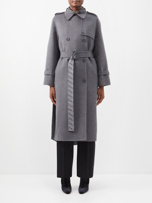 Fendi - Ff-logo Wool-blend Trench Coat - Womens - Dark Grey