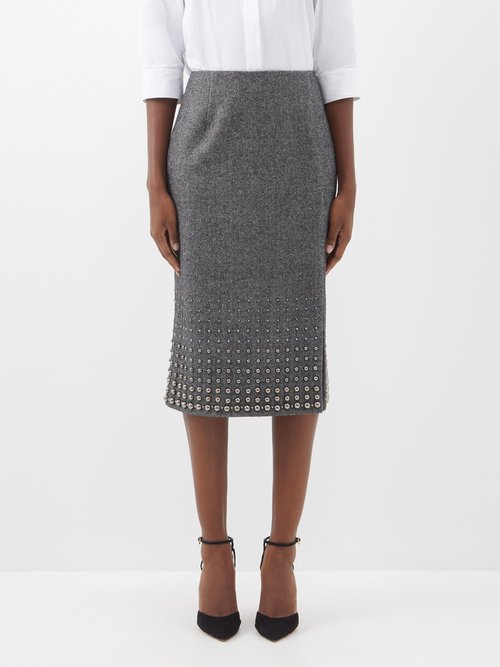 Erdem Janet Bead-embellished Twill Midi Skirt