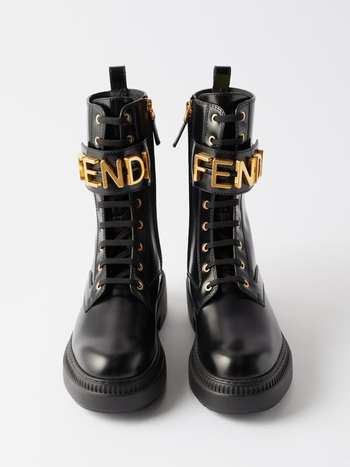 Fendi Logo-embellished Leather Biker Boots
