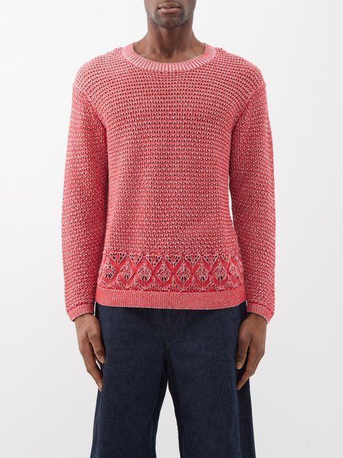 Bode - Duotone Lace-embroidered Cotton Sweater - Mens - Red Cream