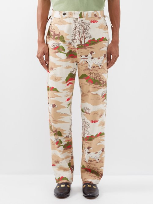 Bode - Pointing Dog-print Cotton Trousers - Mens - Multi