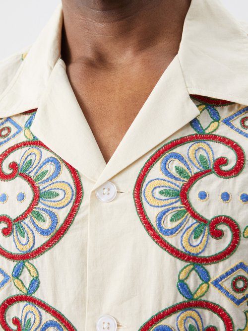 Bode Carnival Short-sleeved Embroidered Cotton Shirt | Smart Closet