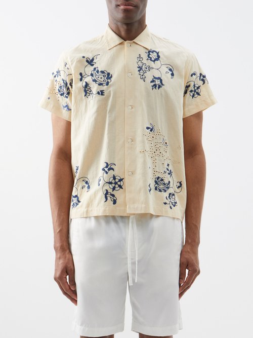 Bode - Mended Floral Embroidered Cotton Shirt - Mens - Ecru