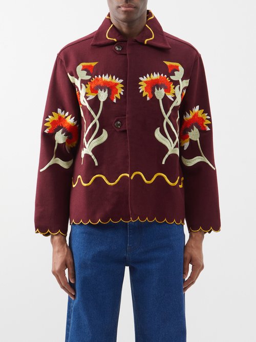 Bode - French Marigold Embroidered Merino Jacket - Mens - Maroon