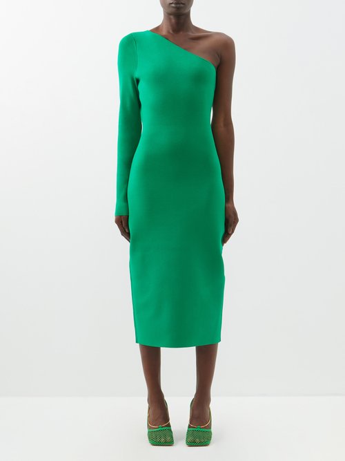 Victoria Beckham - Vb Body One-shoulder Back-slit Jersey Midi Dress Green