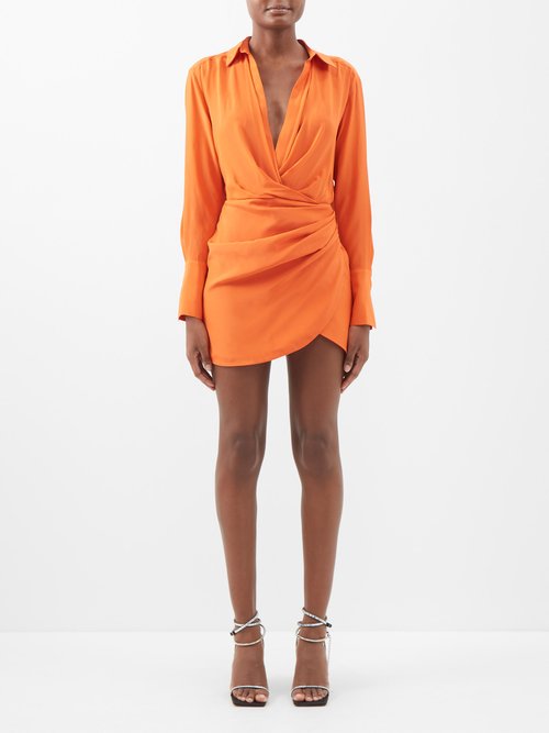 Gauge81 Naha Silk Mini Wrap Dress In Orange