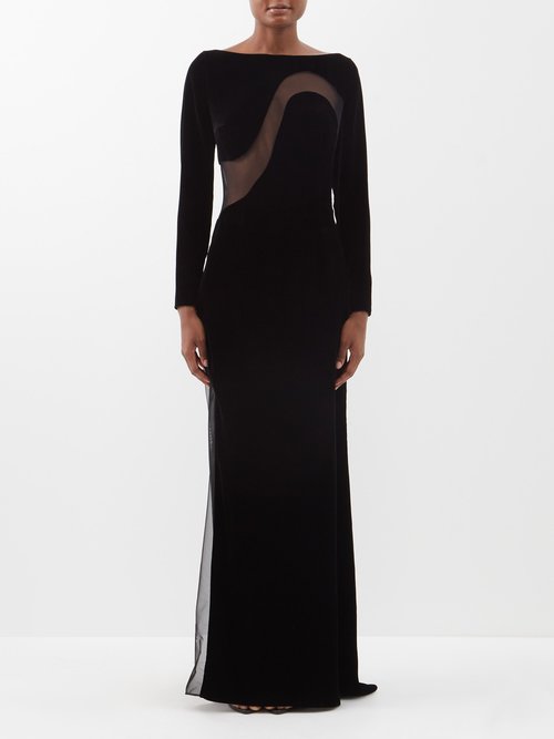 Tom Ford - Mesh-panelled Velvet Gown Black