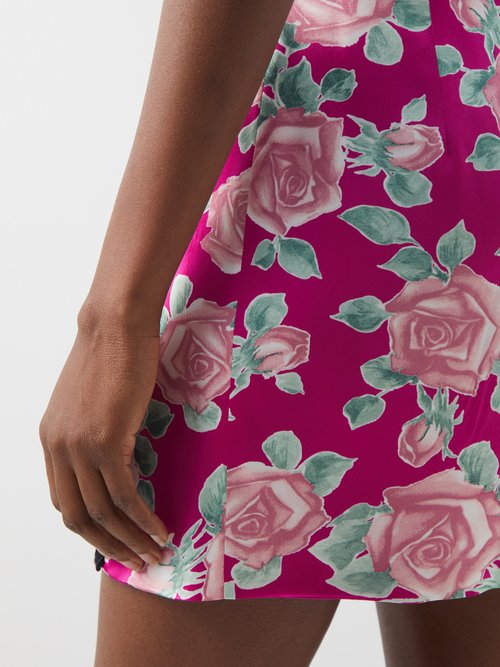 Alessandra Rich Rose-Print Silk Satin Mini Dress