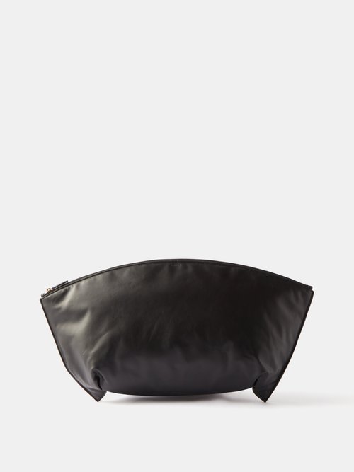 The Row Dante Xl Leather Clutch Bag In Black