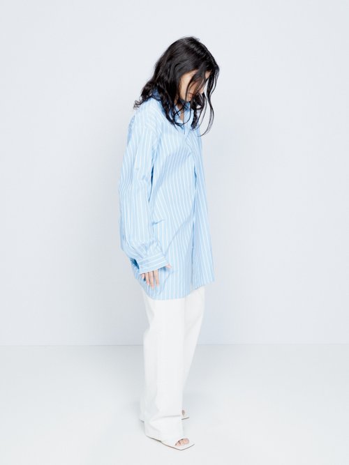 Raey - Strap-back Organic-cotton Striped Shirt Blue Stripe
