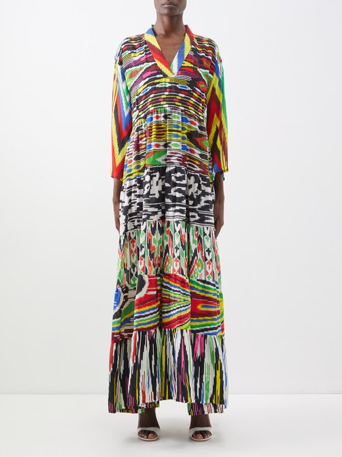 Rianna + Nina - Patchworked Vintage Ikat-silk Maxi Dress Multi