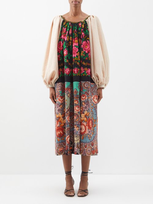 Rianna + Nina - Raglan-sleeve Vintage Wool And Silk Midi Dress - Womens - Multi