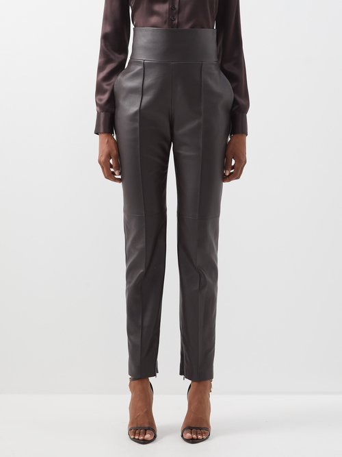 High-rise Tapered Leather Trousers